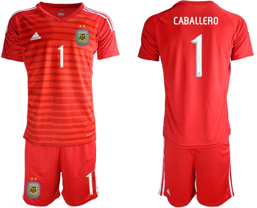 Argentina #1 Caballero Red Goalkeeper Soccer Country Jersey